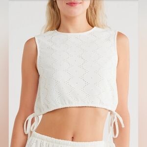VERO MODA Kim Eyelet Sleeveless Crop Top Drawstring Bottom Size S